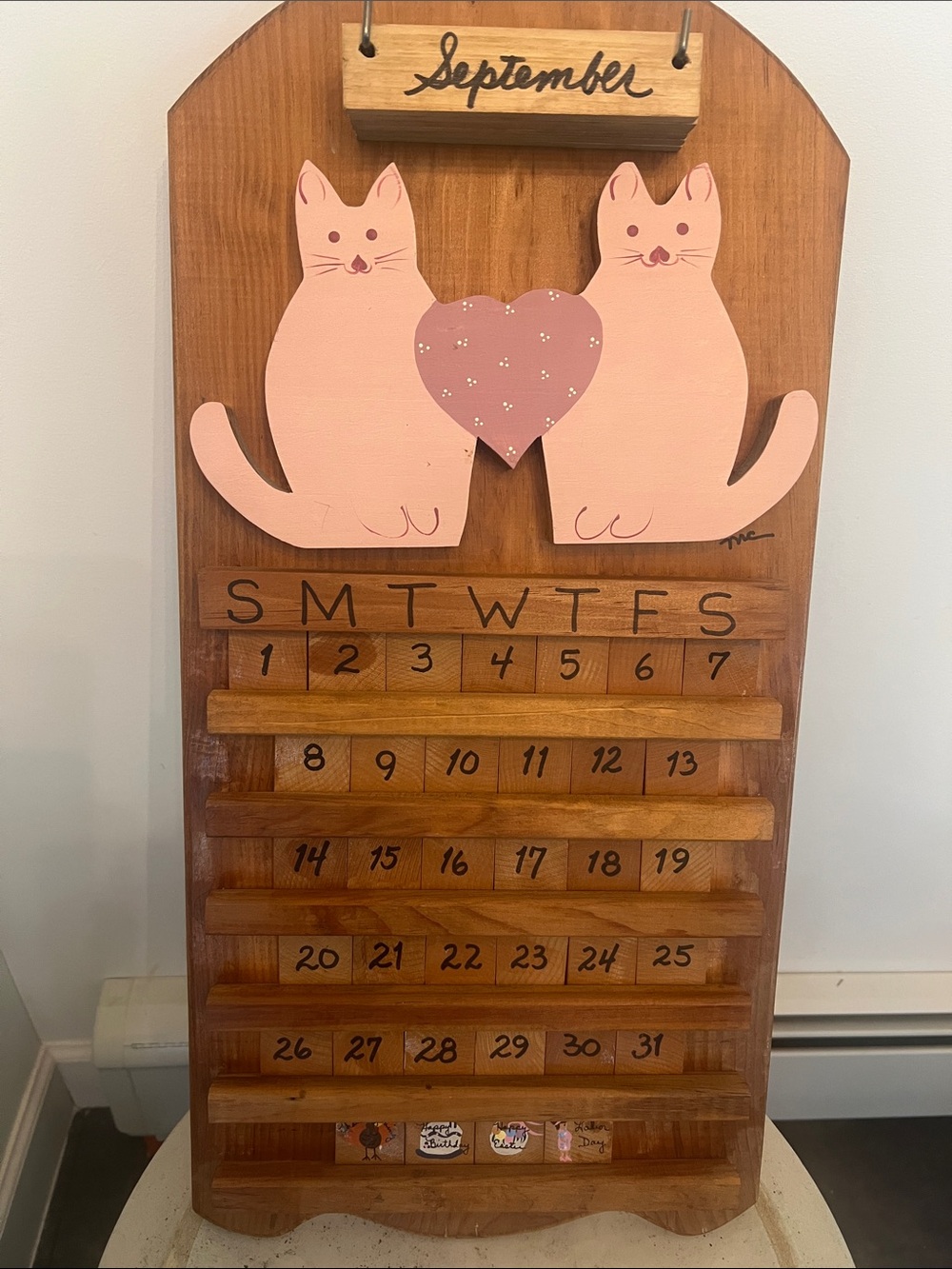 1980โs Vintage Wooden Cat Calendar Wall Hanging - WHAT A FIND!!! Exc condition